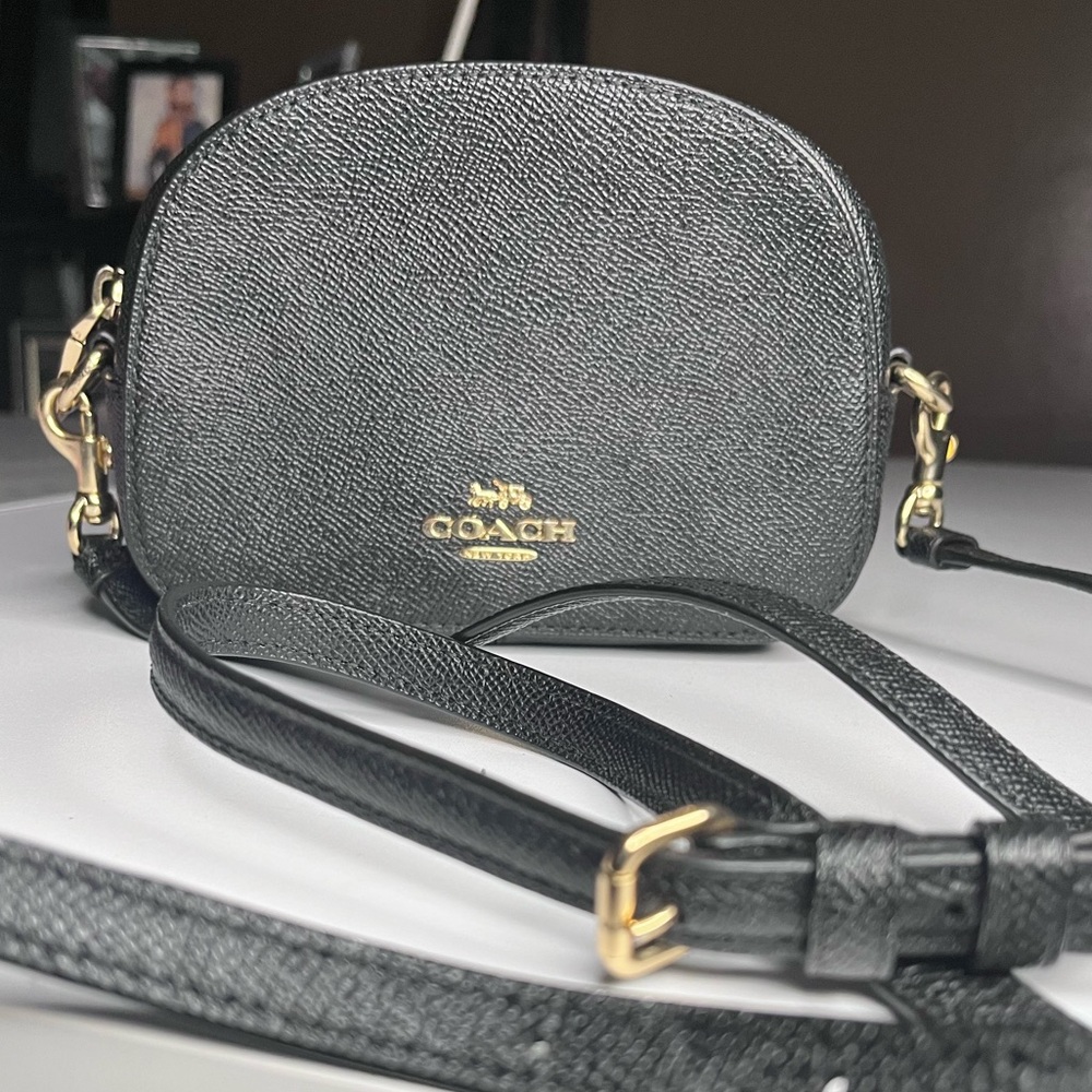 Coach Black Textured Crossbody Bag with Gold Hardware Purse Handbag